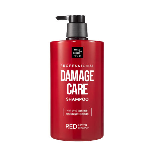 ProtoClinical k-beauty [mise en scene] Damage Care Red Protein Shampoo 1000ml single upright shampoo bottle on a white background.