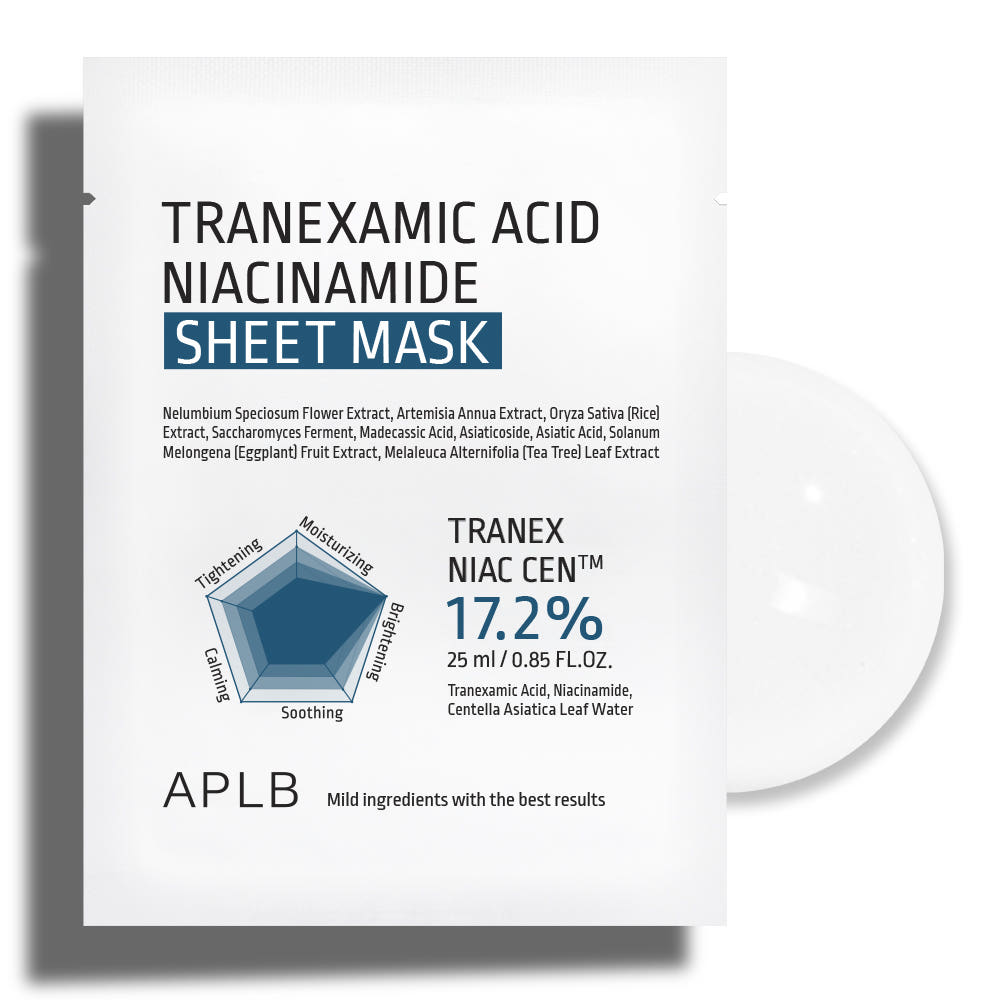 ProtoClinical k-beauty APLB Tranexamic Acid Niacinamide Sheet Mask 25ml X 10ea single sheet mask pouch in a front-facing studio image on a clean white background