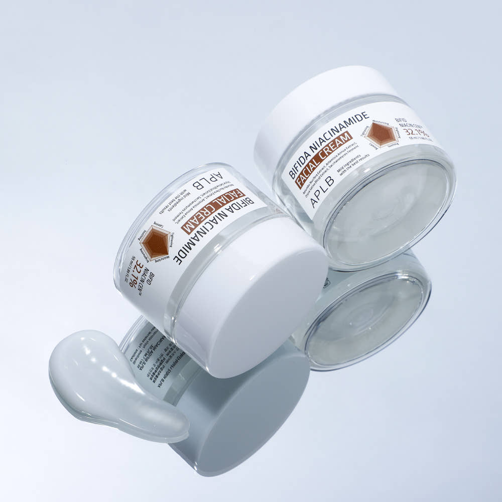 ProtoClinical k-beauty APLB Bifida Niacinamide Facial Cream 55ml single upright cream package centered on a pale blue and white background