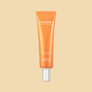 ProtoClinical k-beauty warm beige beauty product silhouette on a pale yellow background with soft mint side tones.