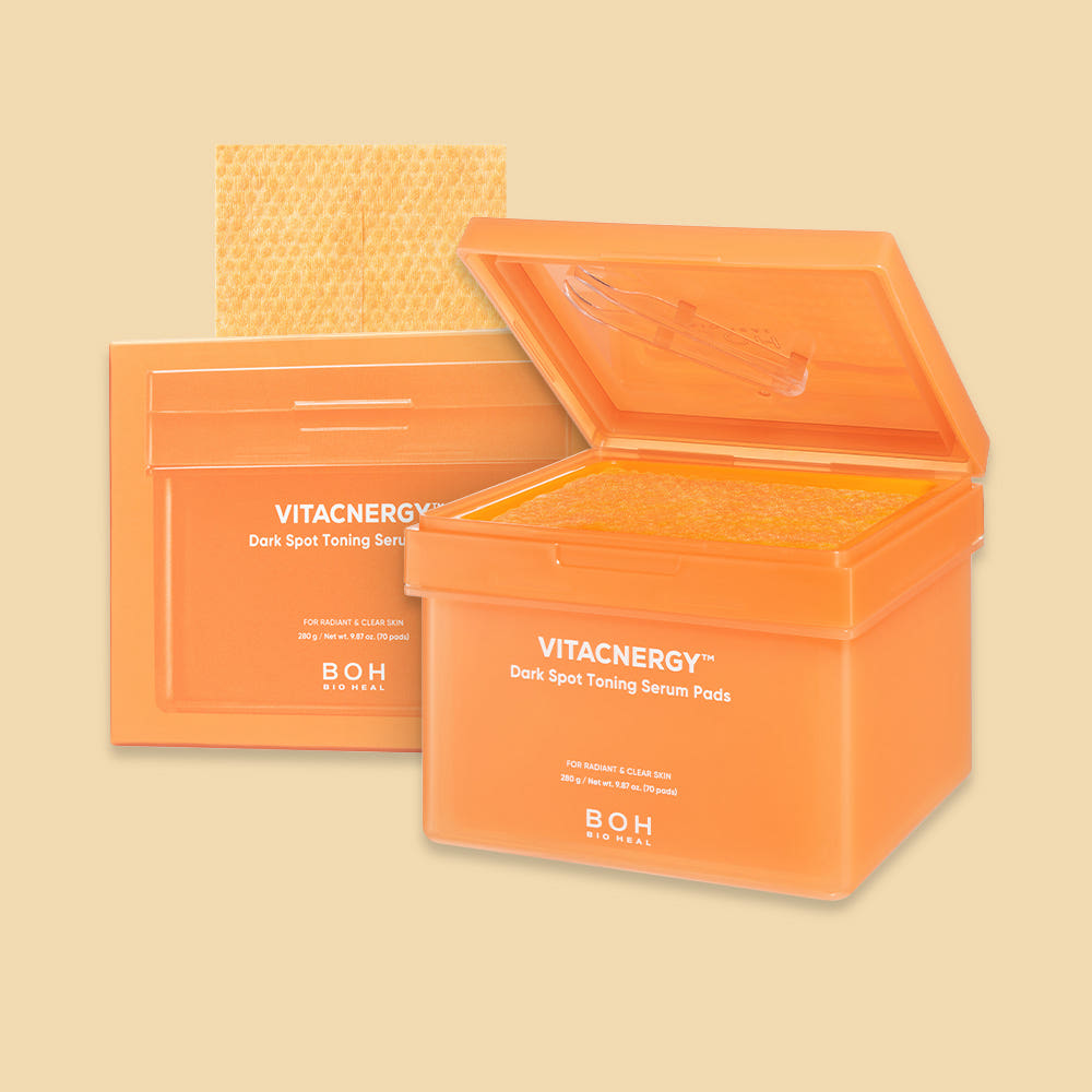 ProtoClinical k-beauty warm orange beauty graphic with pale green and cream edges on a light background.