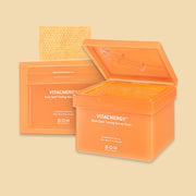ProtoClinical k-beauty warm orange beauty graphic with pale green and cream edges on a light background.
