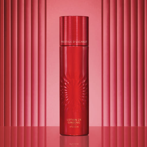 ProtoClinical k-beauty It'S SKIN Prestige Lotion 2X Ginseng D'escargot 140ml in a single upright deep red package on a white background