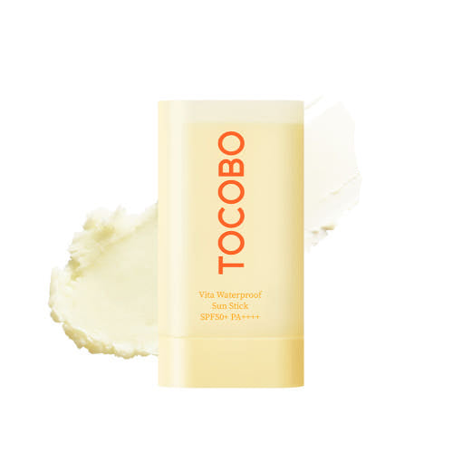 ProtoClinical k-beauty TOCOBO Vita Waterproof Sun Stick SPF50+ PA++++ 18g single sun stick packaging on a clean white background