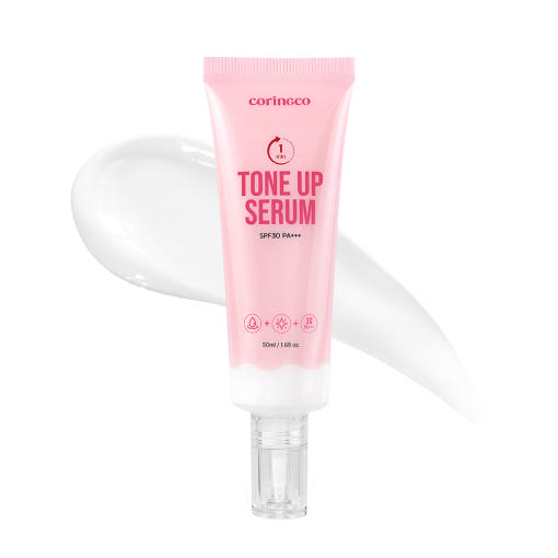 ProtoClinical k-beauty CORINGCO Minute Tone Up Serum SPF30 PA+++ 50ml single upright package centered on a light background with soft beige and pale green tones