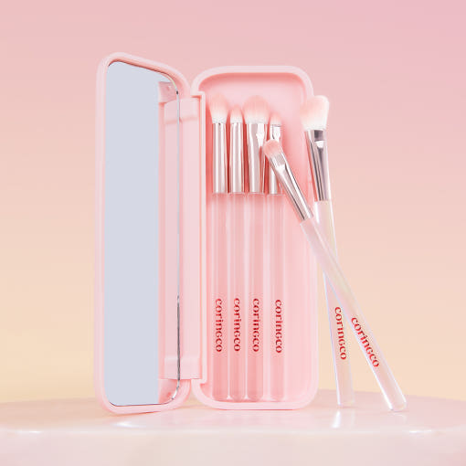 CORINGCO Pink Pocket Eye Brush Set 6P by ProtoClinical shown in an eye brush set product image for a k-beauty makeup routine.