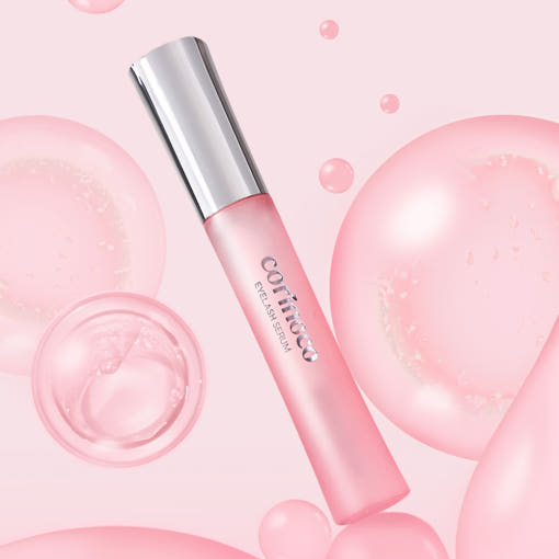 ProtoClinical k-beauty CORINGCO PINK COLLAGEN POWER EYELASH SERUM 13ml single upright eyelash serum tube centered on a white background