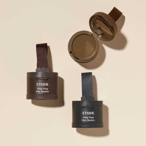 ProtoClinical k-beauty ETUDE Pang Pang Hair Shadow 3.5g with two warm brown package views side by side on a white background.