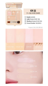 ProtoClinical k-beauty ETUDE Double Lasting Artist Concealer Palette 5.3g peach-toned concealer swatches in a vertical product graphic on a light background with soft white margins