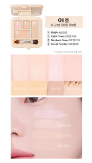 ProtoClinical k-beauty ETUDE Double Lasting Artist Concealer Palette 5.3g peach-toned concealer swatches in a vertical product graphic on a light background with soft white margins