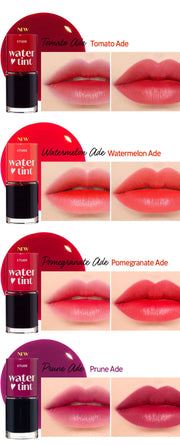 ProtoClinical k-beauty ETUDE Dear Darling Water Tint 9g tall detail graphic with red tint packaging, lip swatch sections, and a clean white layout
