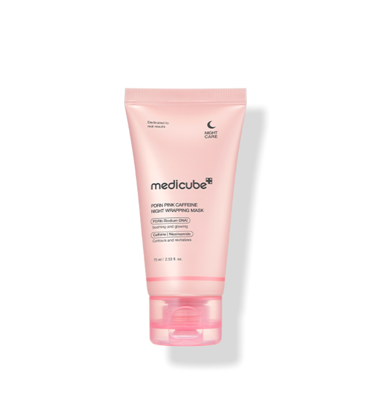 ProtoClinical k-beauty MEDICUBE: PDRN Pink Caffeine Night Wrapping Mask (75ml) front-facing pink product packaging in a studio image on a clean white background