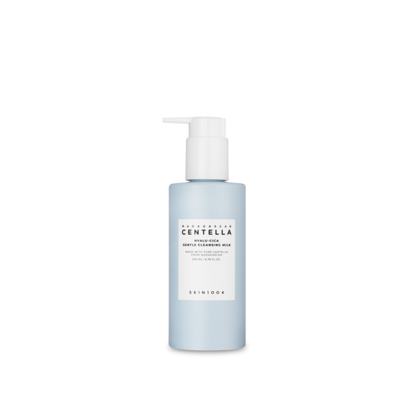 SKIN1004: Madagascar Centella Hyalu-cica Gentle Cleansing Milk (200ml) by ProtoClinical presented in a square product graphic with cleansing milk packaging and branding details for a k-beauty cleansing routine.