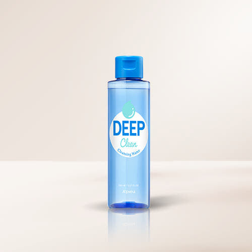 ProtoClinical k-beauty A'pieu Deep Clean Cleansing Water 150ml single centered cleansing water bottle in a square product shot on a light background.