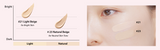 ProtoClinical k-beauty A'pieu Waterlock Cushion SPF50+ PA++++ Set 15g + 15g(Refill) #21 Light Beige shade chart graphic with #21 and #23 beige swatches beside a close-up cheek on a pale pink background