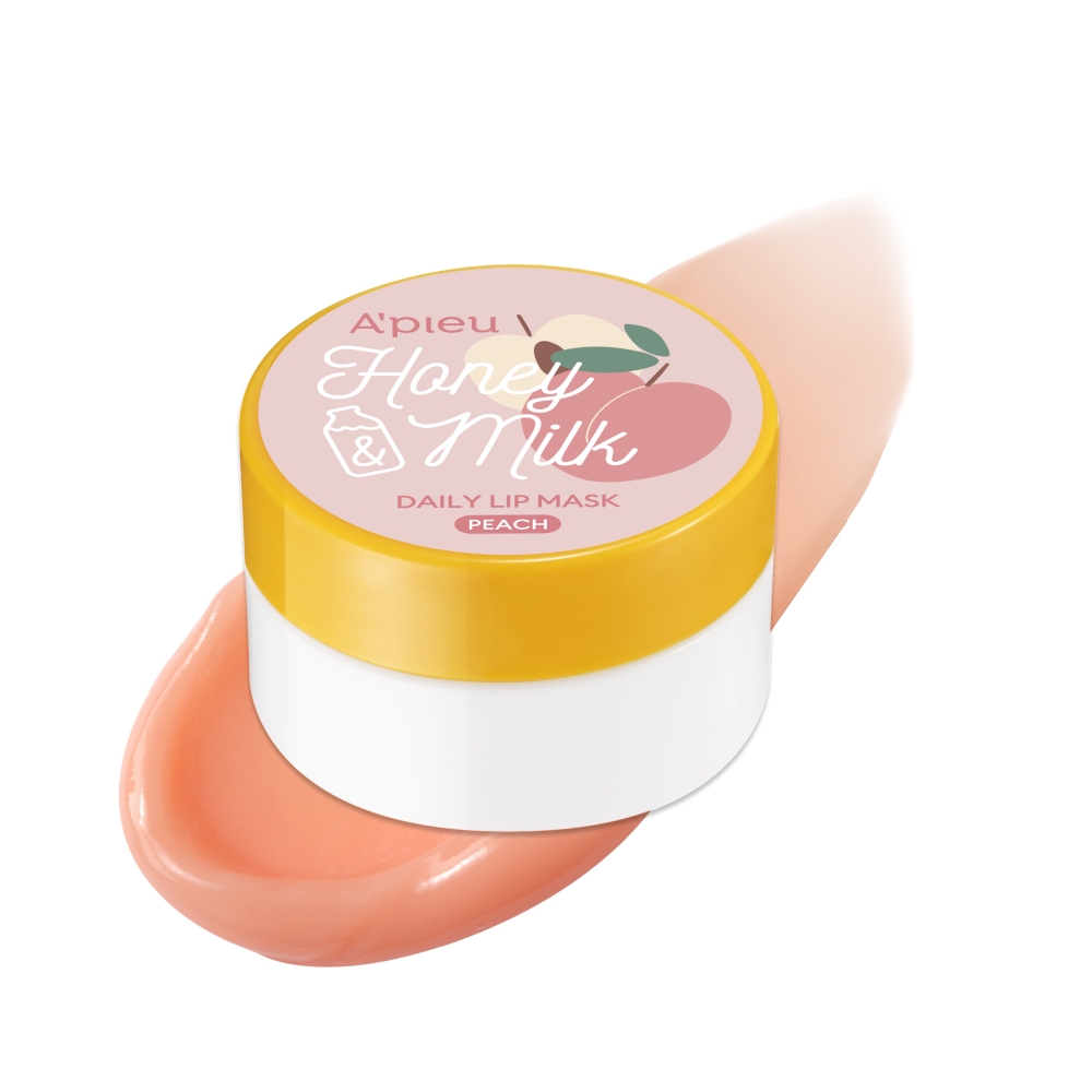 ProtoClinical k-beauty A'pieu Honey & Milk Daily Lip Mask 6g (3 Flavours) single white lip mask jar with a yellow lid centered on a light background