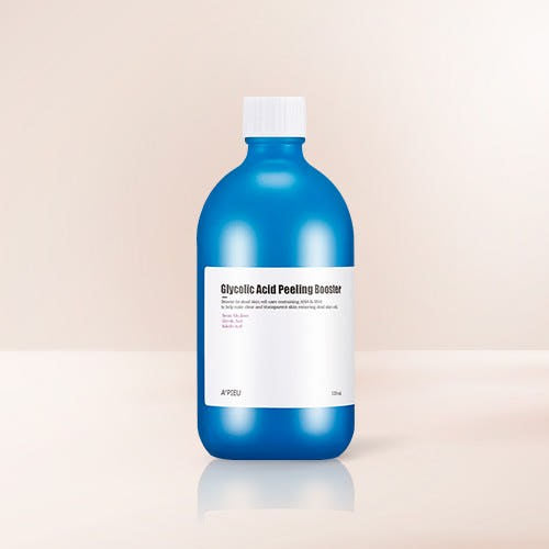 ProtoClinical k-beauty tall blue product packaging centered on a peach and cream background.