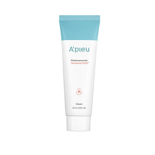 ProtoClinical k-beauty A'pieu Madecassoside Tetrasome CICA Cream 120ml single cream package centered in a square packshot on a light background