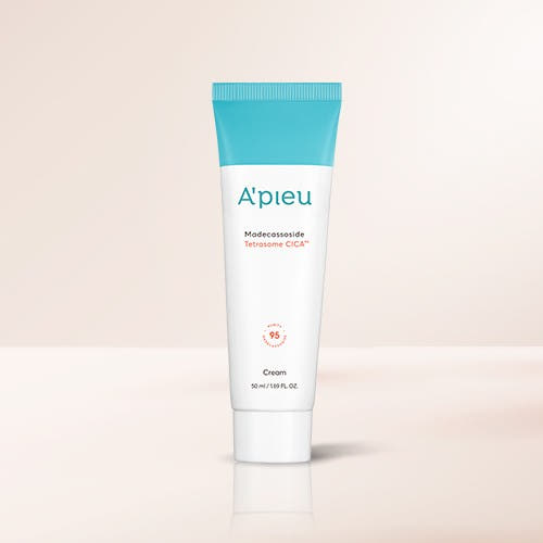 ProtoClinical k-beauty A'pieu Madecassoside Tetrasome CICA Cream 50ml single cream package centered in a square packshot on a light background