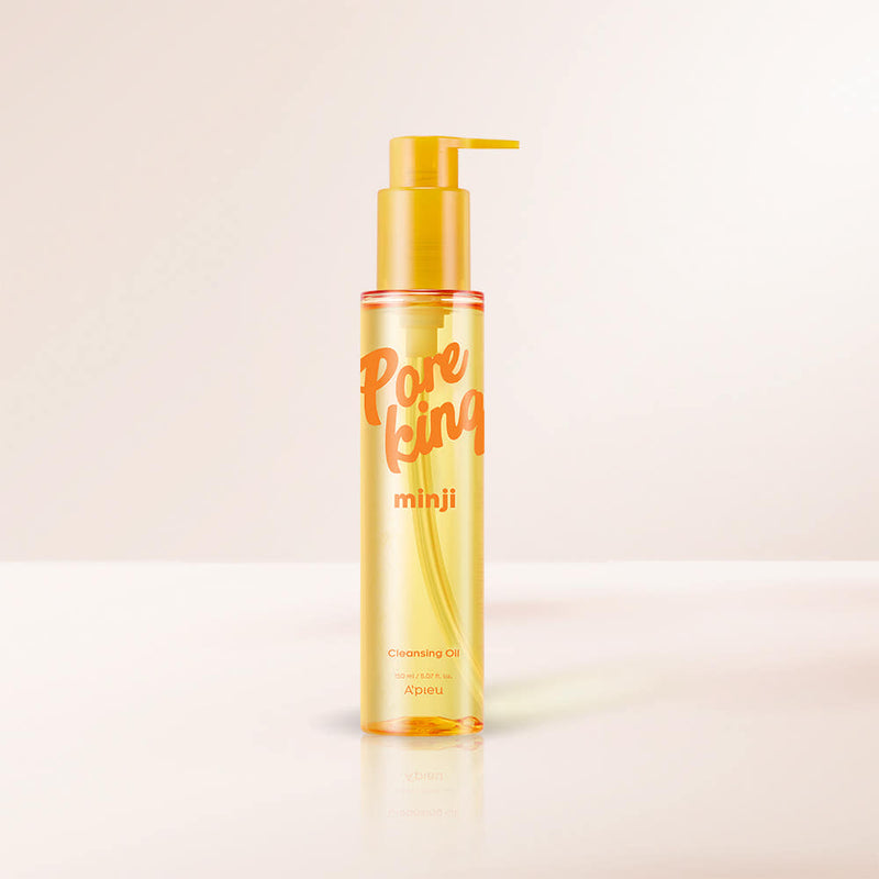 ProtoClinical k-beauty A'pieu Pore King Minji Cleansing Oil 150ml single upright cleansing oil bottle centered on a light background.