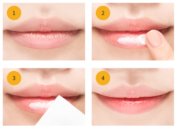 ProtoClinical k-beauty A'pieu Honey & Milk Lip Scrub 8ml white lip scrub tube with a yellow cap on a warm yellow gradient graphic with marketing text