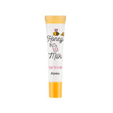ProtoClinical k-beauty A'pieu Honey & Milk Lip Scrub 8ml white lip scrub tube with a yellow cap standing upright on a white background