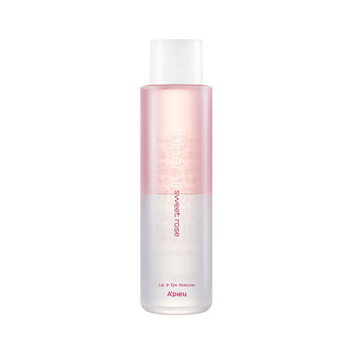 ProtoClinical k-beauty A'pieu Mineral Lip & Eye Remover Sweet Rose 250ml single remover bottle centered on a light background