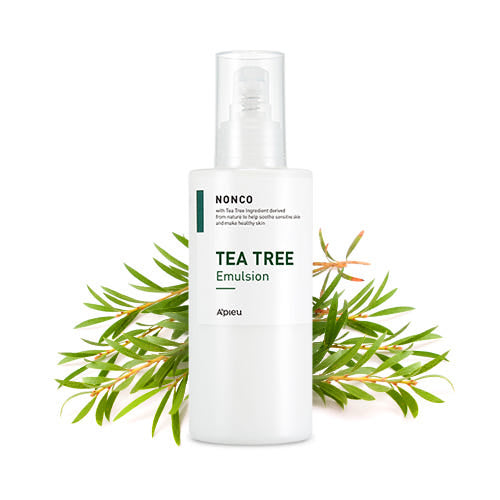 ProtoClinical k-beauty A'pieu Nonco Tea Tree Emulsion 210ml single upright emulsion bottle centered on a light background