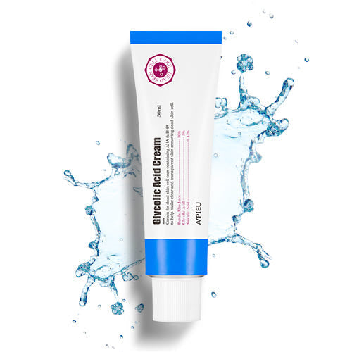 ProtoClinical k-beauty A'pieu Glycolic Acid Cream 50ml single cream package centered in a square packshot on a light background