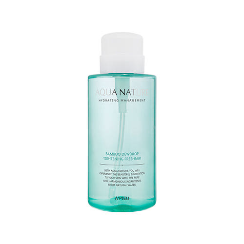 ProtoClinical k-beauty A'pieu Aqua Nature Bamboo Dew Drop Tightening Freshner 500ml single upright freshner bottle centered on a light background
