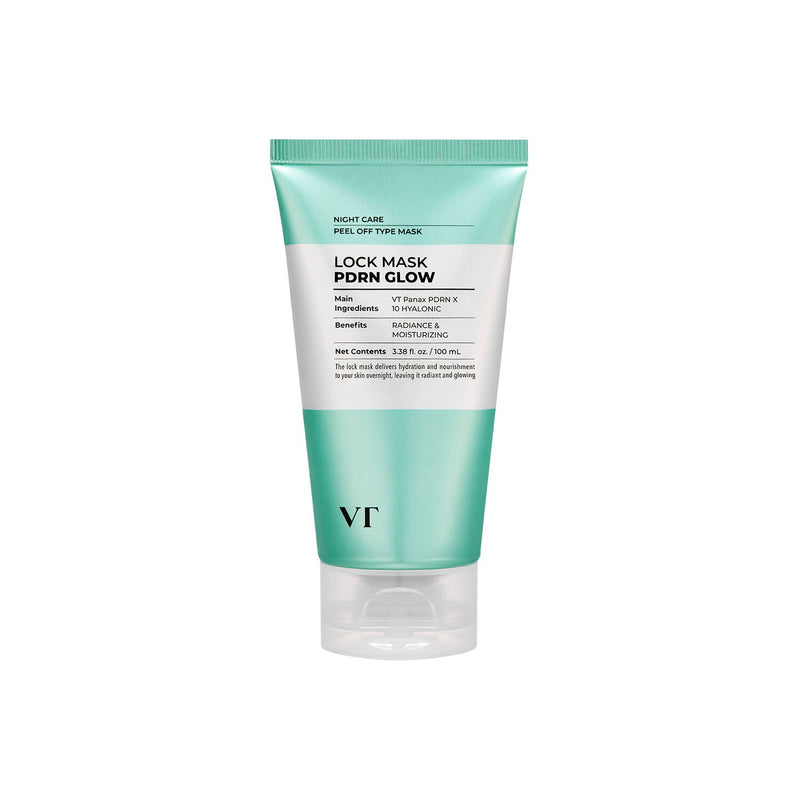 ProtoClinical k-beauty VT: PDRN Glow Lock Mask (100ml) tall mask package graphic with pale pink and white packaging tones