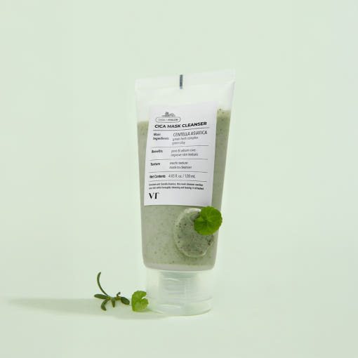ProtoClinical k-beauty VT CICA MASK CLEANSER 120ml square cleanser package graphic with green and white packaging tones