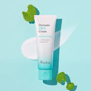 ProtoClinical k-beauty 9wishes Dermatic CICA Cream 50ml single upright dark teal cream package centered on a pale aqua background with soft aqua side accents