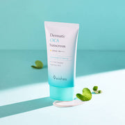 ProtoClinical k-beauty 9wishes Dermatic Cica Sunscreen 50ml single upright sunscreen package centered on a light background.