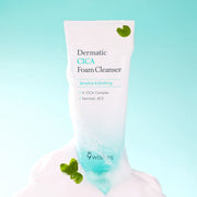 ProtoClinical k-beauty 9wishes Dermatic CICA Foam Cleanser 150ml single upright cleanser package centered on a light background.