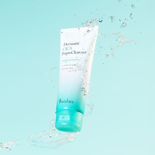 ProtoClinical k-beauty 9wishes Dermatic CICA Foam Cleanser 150ml single upright cleanser package centered on a light background