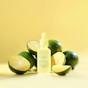 ProtoClinical k-beauty 9wishes Tangerine C Vitamin Ampoule 30ml single upright yellow ampoule package on a warm yellow background with olive green lower shading