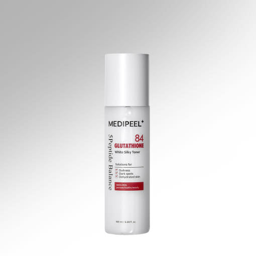 ProtoClinical k-beauty MEDIPEEL Bio Intense Glutathione White Silky Toner 180ml shown as a soft beige bottle silhouette centered on a light background