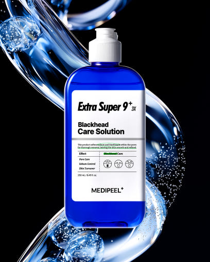 ProtoClinical k-beauty dark blue beauty product detail with a bright vertical center on a dark background.
