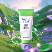 ProtoClinical k-beauty MEDIPEEL Young Cica PDRN Trouble Soothing Cream 80ml green and teal bottle silhouette centered on a light background