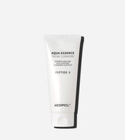 ProtoClinical k-beauty MEDIPEEL Peptide 9 Aqua Essence Facial Cleanser 150ml single upright gray cleanser bottle on a white background.