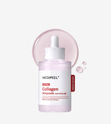 ProtoClinical k-beauty MEDIPEEL Red Lacto Collagen Tightenig Ampoule 70ml as a single upright mauve ampoule bottle centered on a white background with pale mint side accents.