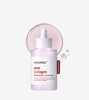 ProtoClinical k-beauty MEDIPEEL Red Lacto Collagen Tightenig Ampoule 70ml as a single upright mauve ampoule bottle centered on a white background with pale mint side accents.