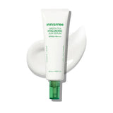 ProtoClinical k-beauty innisfree Green tea Hyaluronic Sun Serum SPF50+ PA++++ 50ml sun serum packaging shown in a centered square packshot.