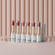 ProtoClinical k-beauty [DEAR DAHLIA] Lip Paradise Sheer Dew Lipstick 3.4g beige and rose lipstick graphic with a dark upper section and warm lower panels