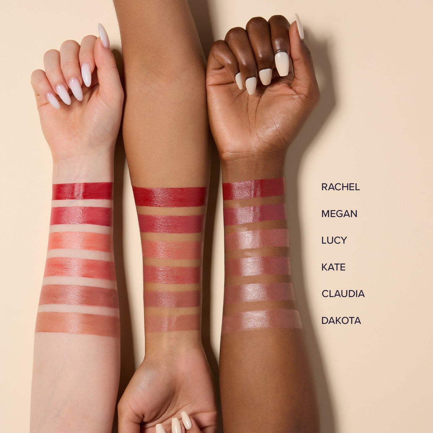 ProtoClinical k-beauty [DEAR DAHLIA] Lip Paradise Sheer Dew Lipstick 3.4g warm beige and peach lipstick collage with darker side shading on a light background