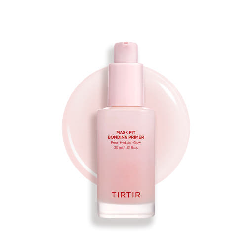 ProtoClinical k-beauty TIRTIR MASK FIT BONDING PRIMER 30ml square bonding primer graphic with tube packaging, soft pink and lavender tones, and a light background