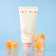 ProtoClinical k-beauty I'm from Apricot Sherbet Pack Cleanser 120g single upright pale cream cleanser container centered on a pale blue background with warm apricot lower accents.