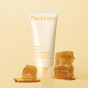 ProtoClinical k-beauty I'm from Honey Syrup Pack Cleanser 120g single upright pale beige cleanser container centered on a warm yellow background with darker honey-toned lower shading.