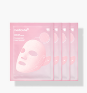 medicube PDRN PINK TENSION UP MASK SET 34g X 4ea by ProtoClinical shown in a soft pink product graphic on a light background for a k-beauty skincare routine.